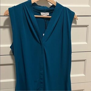Calvin Klein Teal V-Neck Women's Blouse